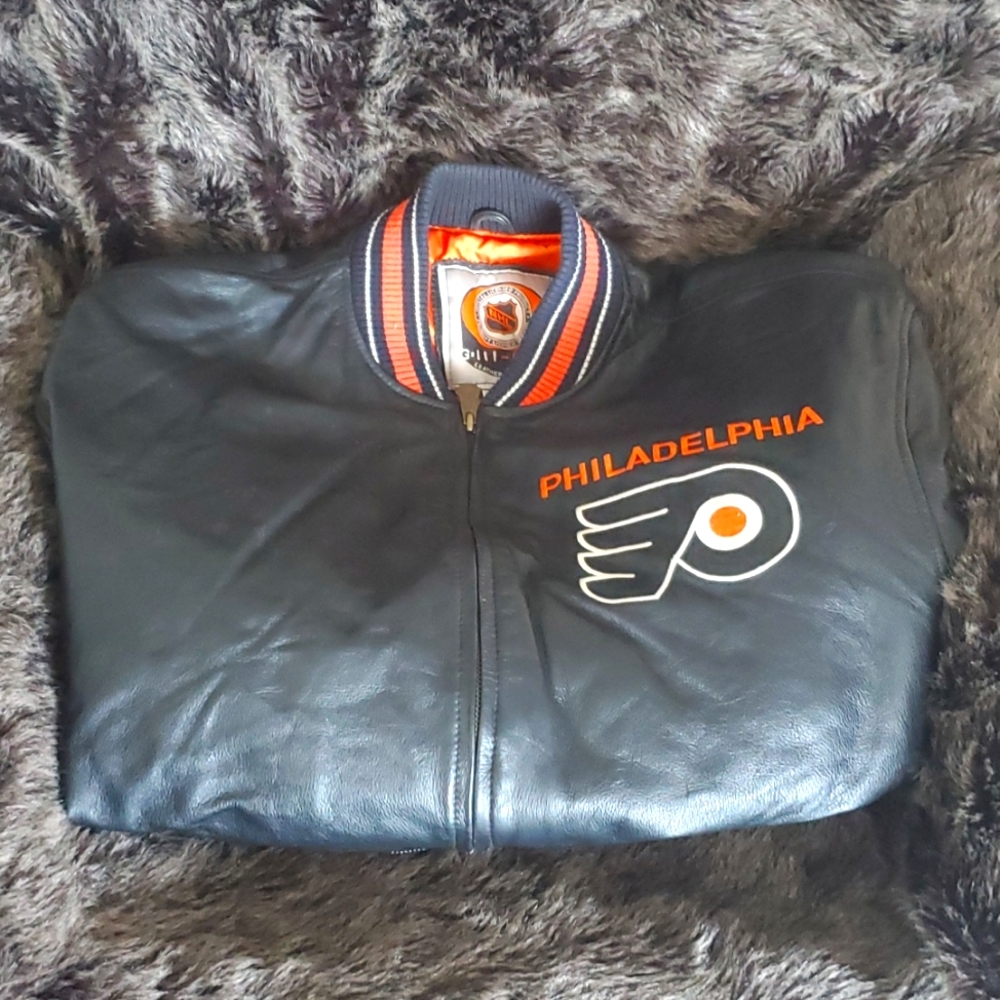 NHL OFFICIAL AUTHENTIC VINTAGE 100% GENUINE LEATHER G'lII FLYERS JACKET - Picture 13 of 13